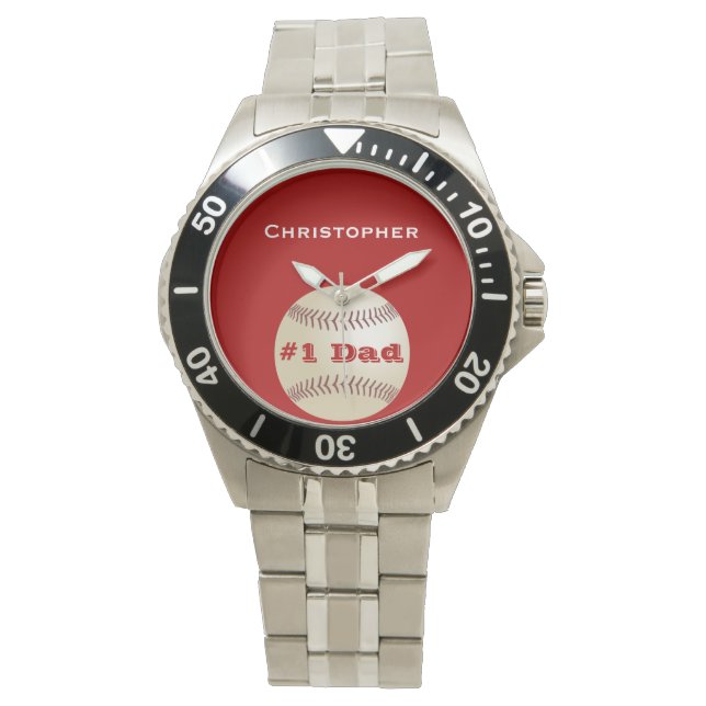 Montre #1 Papa, Nom, Rouge, Poignets de baseball (devant)