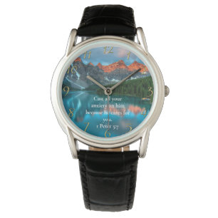 Montre 1 Pierre 5:7 belle vue sur le lac de la montagne