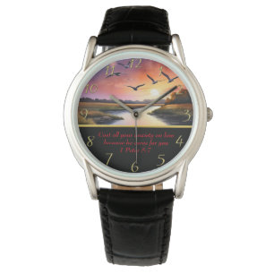 Montre 1 Pierre 5:7 Foi chrétienne lac de montagne 