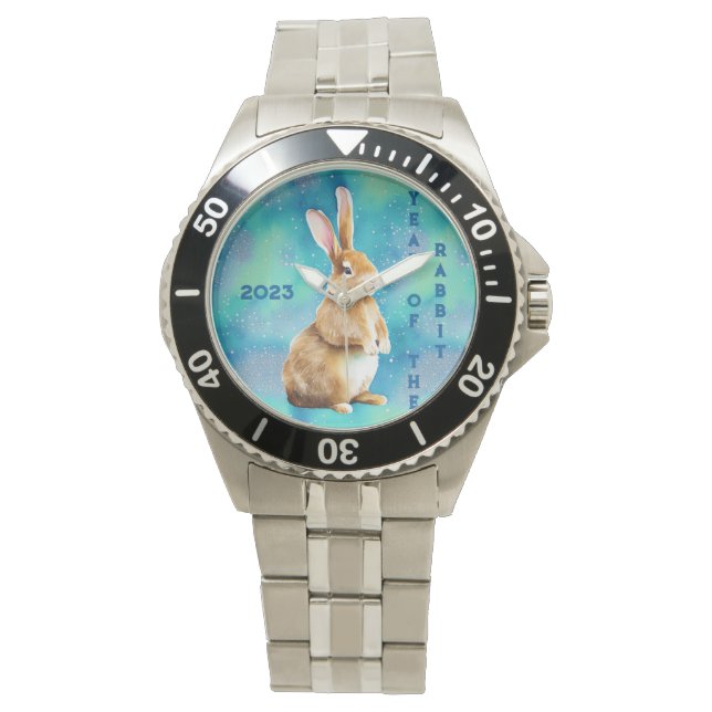 Montre 2023 Année du lapin, Apple Green & Azure Blue (devant)