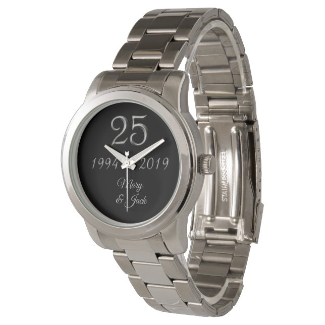 Montre 25e anniversaire du Mariage d'argent 2019 (Incliné)