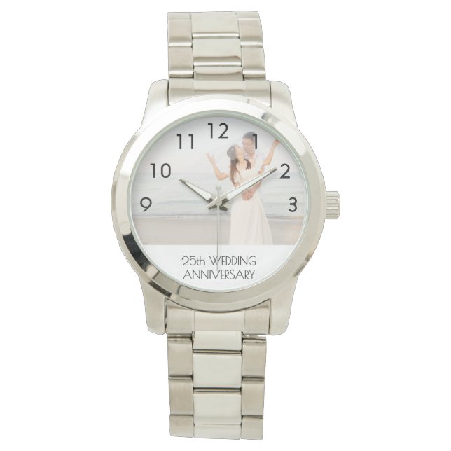 Montre 25e anniversaire du mariage photo du couple argent (devant)