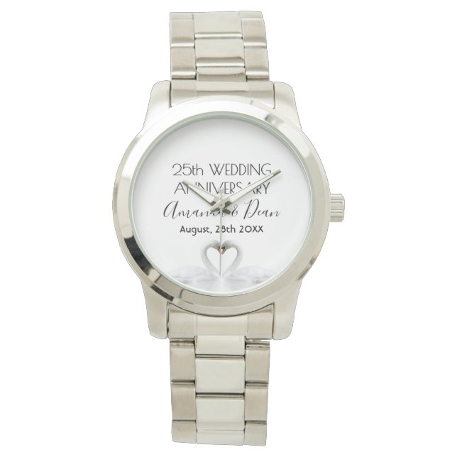 Montre 25e anniversaire mariage cygne blanc noms (devant)