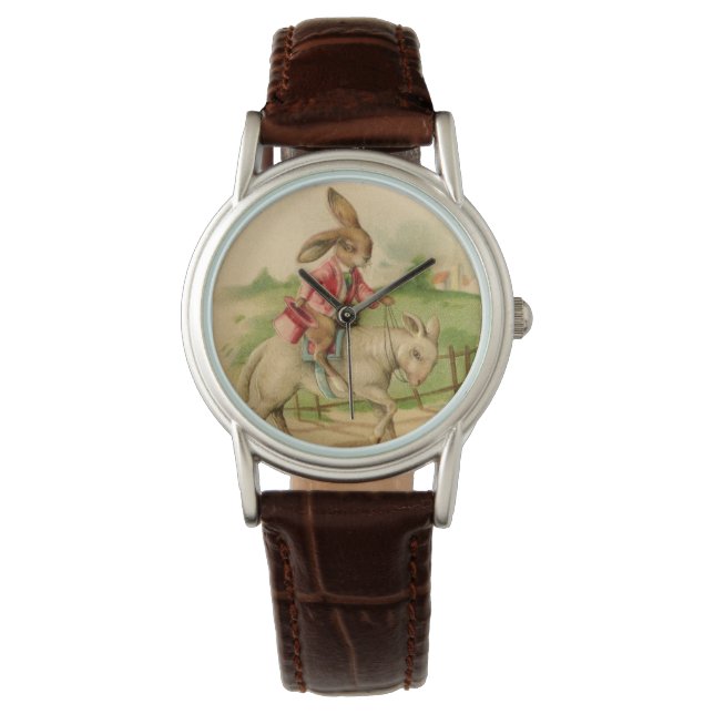 Montre 2 lapins de Pâques sur agneaux horloge (devant)