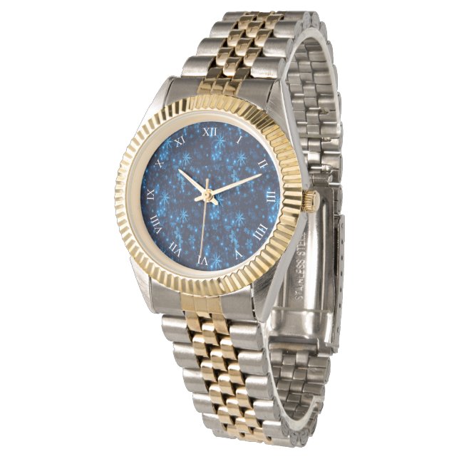 Montre 2 Tons Unisex Bleu Profond & Flakes De Neig (Incliné)