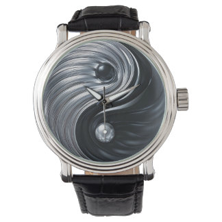Montre 3D Yin Yang Black et Silver Metallic