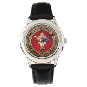 Montre [400] Croix attrayante (Croix rose) sur le rouge