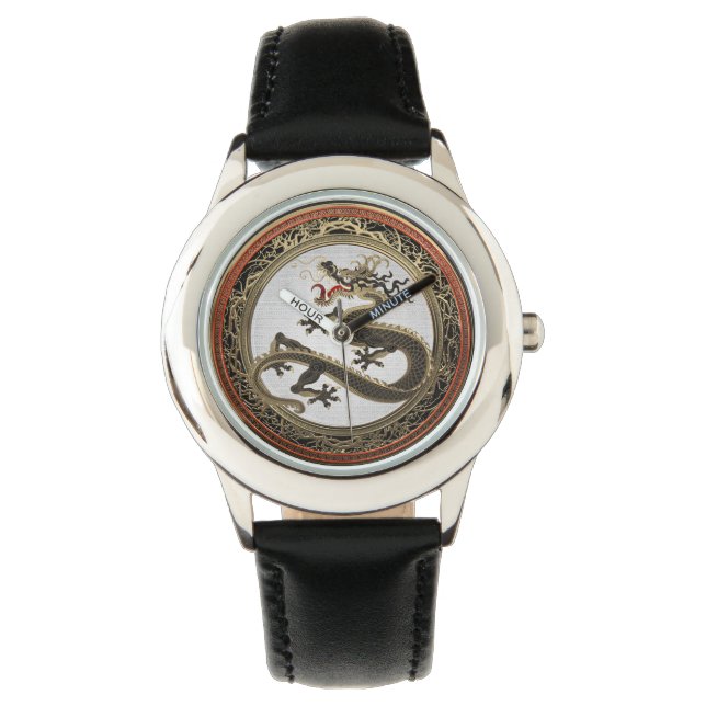 Montre [500] Dragon oriental sacré noir et or (devant)