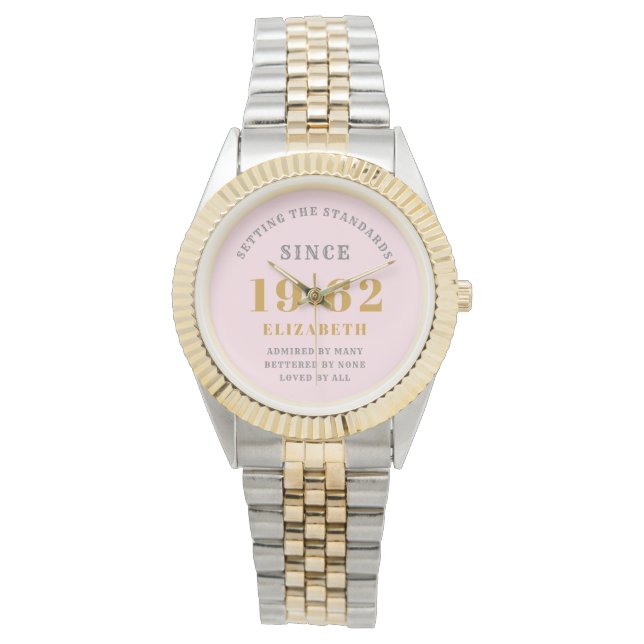Montre 60e anniversaire 1962 Elégant rose gris chic femme (devant)