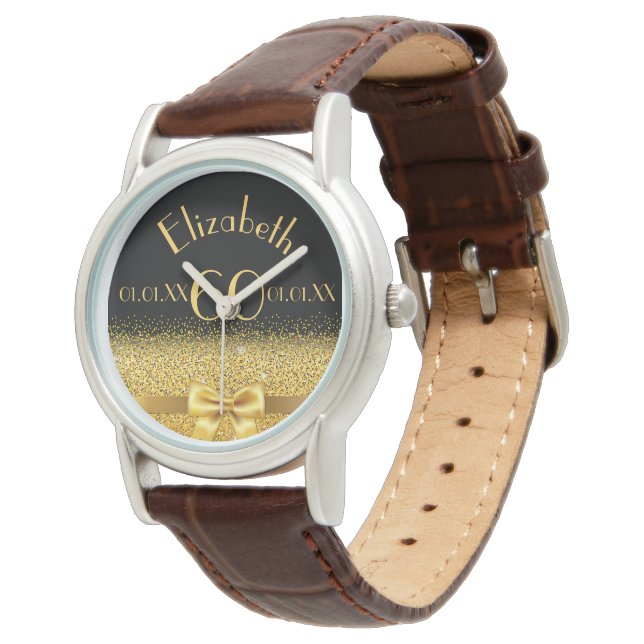 Montre 60e anniversaire noir or monogramme élégant (Incliné)