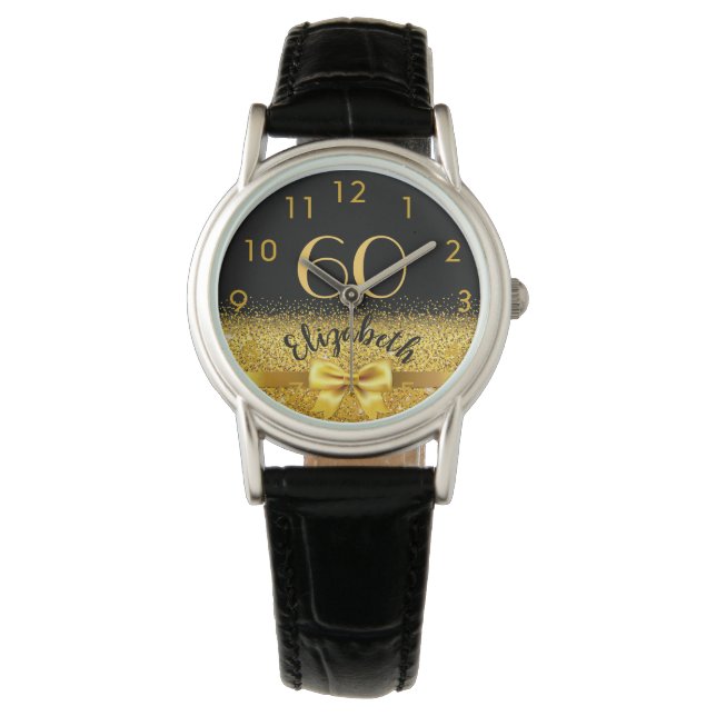 Montre 60e anniversaire noir or nom classique élégance ar (devant)