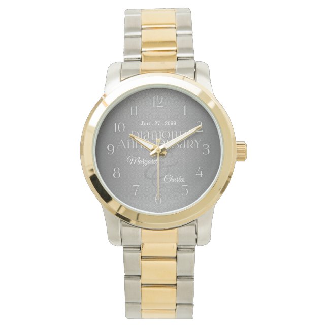 Montre 60e Mariage diamant Annivsersary Personnalisé (devant)