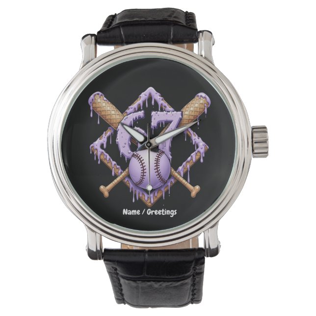 Montre 67 Ice Cream Drip Baseball Mème Drôle Retro Sport (devant)