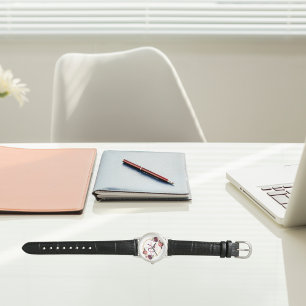 Montre 70e anniversaire fleuri or geo bordeaux nom