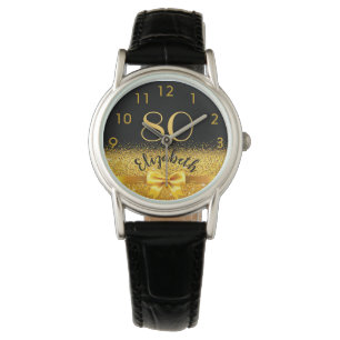 Montre 80e anniversaire noir or nom classique élégance ar