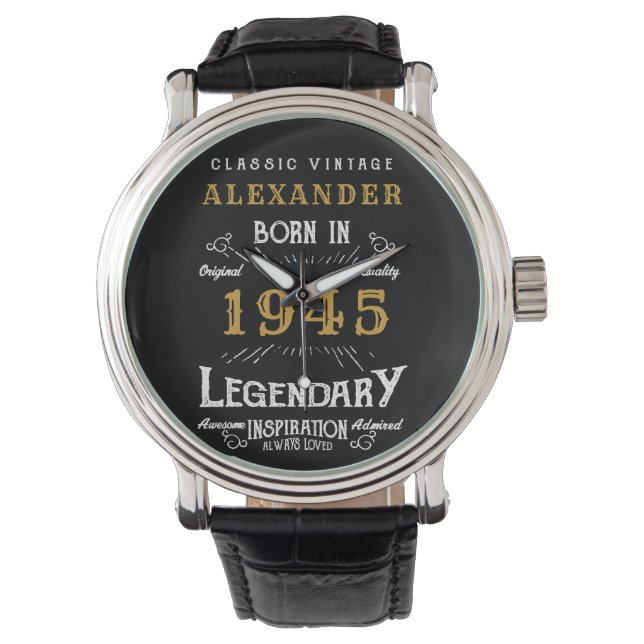 Montre 80e anniversaire personnalisé ou retraite né 1945 (devant)