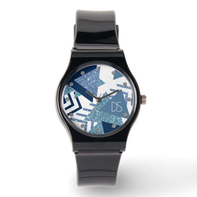 Montre 80s Luxe Abstrait | Monogramme Turquoise et Navy (Recto)