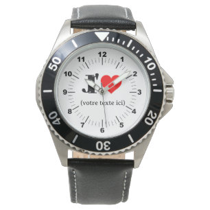Montre à bracelet en cuir noir I Heart