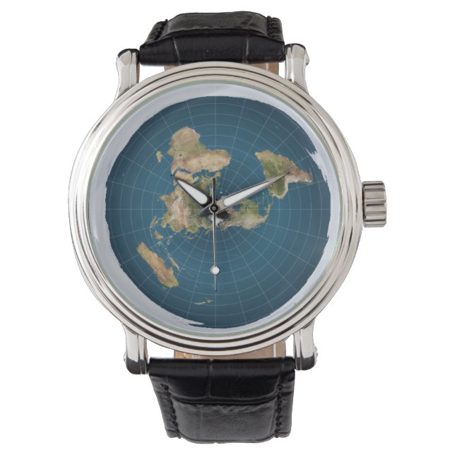 Montre à bracelet en cuir plat Terre (devant)