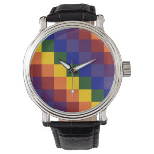 Montre à damiers arc-en-ciel