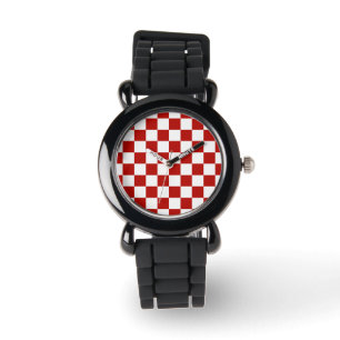 Montre à damiers carré rouge blanc rétro