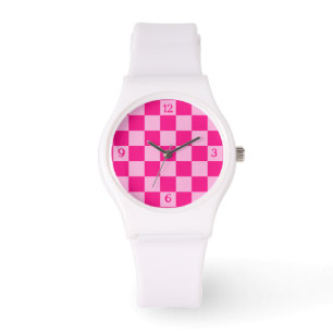 Montre à damiers rose chaud clair rétro avec numéros
