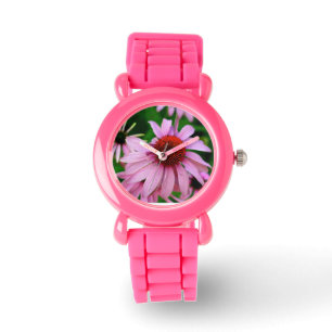 montre à fleur d'échinacée rose