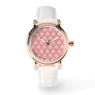 Montre à motifs capitonnés de diamants en or rose