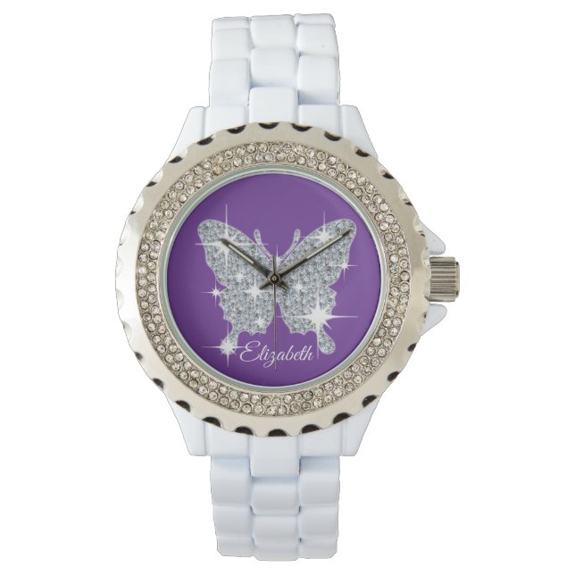 Montre à papillon étincelante au diamant (devant)