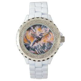 Montre à poignet de colibri en strass féminin