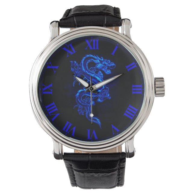 Montre à poignet de dragon bleu asiatique (devant)