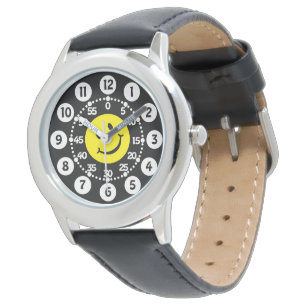 montre à poignet noir, jaune et blanc