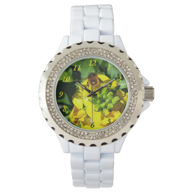 Montre Abeille sur Fleurs Jaunes (devant)