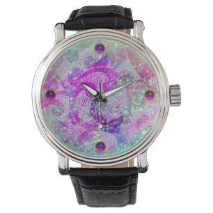 MONTRE ABSTRACT TEAL BLUE, PINK WAVES, SPARKLES, PURPLE G