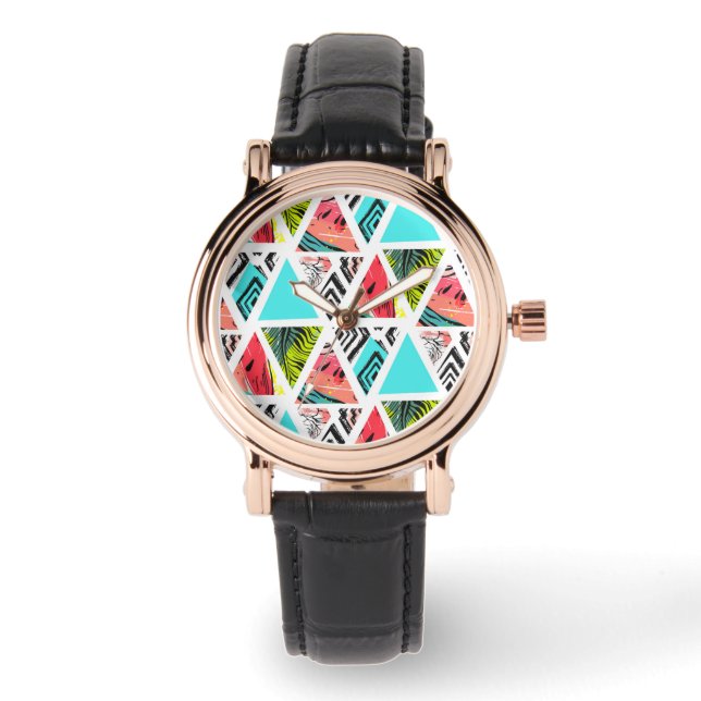 Montre Abstrait coloré Motif tropical (Recto)