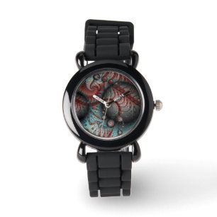 Montre Abstrait Fantaisie Vive Art Fractal Brun Bleu
