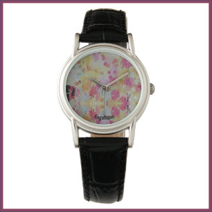Montre Abstrait rose noir et jaune