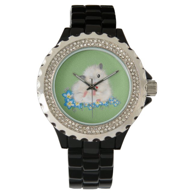 Montre Accessoires hamster syrien blanc mignon, polka ver (devant)