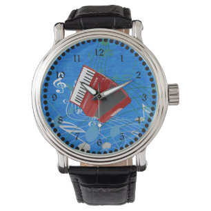 Montre Accordéon rouge sur les notes musicales