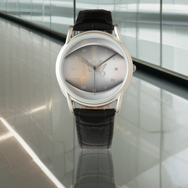 Montre Acier brossé avec motif monogramme gravé (Créateur téléchargé)
