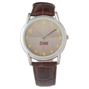 Montre Acier en tôle diamant rouillé Nom personnalisé