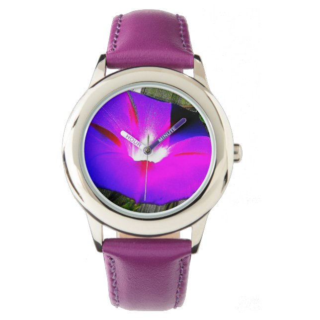 Montre Acier inoxydable à fleurs violettes (devant)