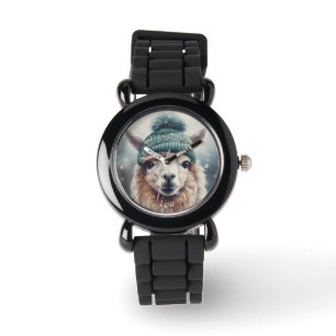 Montre Adorable alpaga portant beanie bleue personnalisab