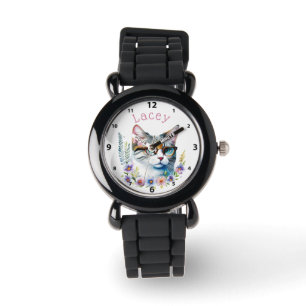 Montre Adorable Chat Portant des lunettes Personnalisées