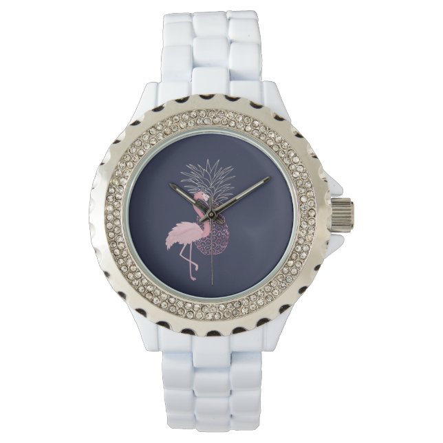 Montre Adorable Flamant rose rose, Ananas (devant)