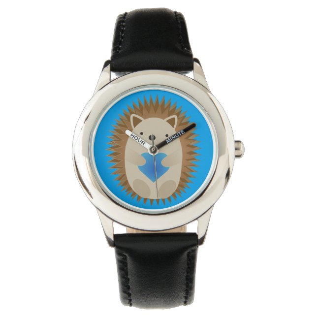 Montre Adorable Hérisson embrassant un Coeur Bleu (devant)