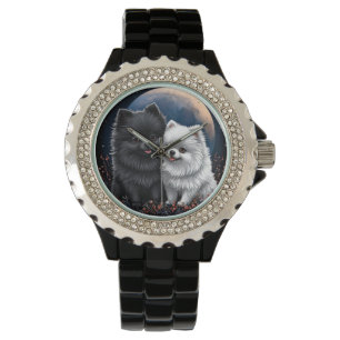 Montre Adorables chiots Pomeranian noir et blanc
