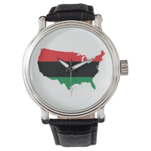 Montre Afro-Américain _ Couleurs rouge, noir et vert