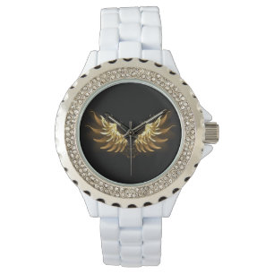Montre Ailes d'Ange d'or sur arrière - plan noir