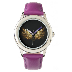 Montre Ailes d'Ange d'or sur arrière - plan noir